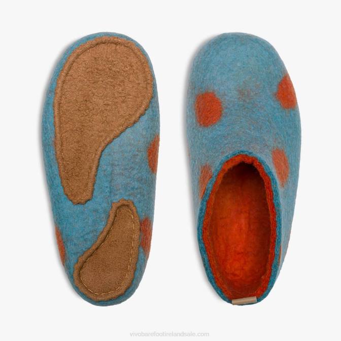 Vivobarefoot Mim Felt Slipper Kids B2LJ225 Aqua Orange